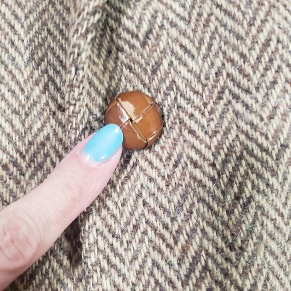 Vtg Harris Tweed Blazer Mens Brown Beige 44 Pure Scottish Wool Herringbone Tweed - Picture 7 of 16